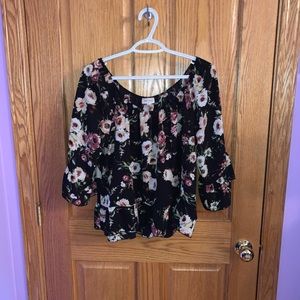 Off The Shoulder Black Flower Top